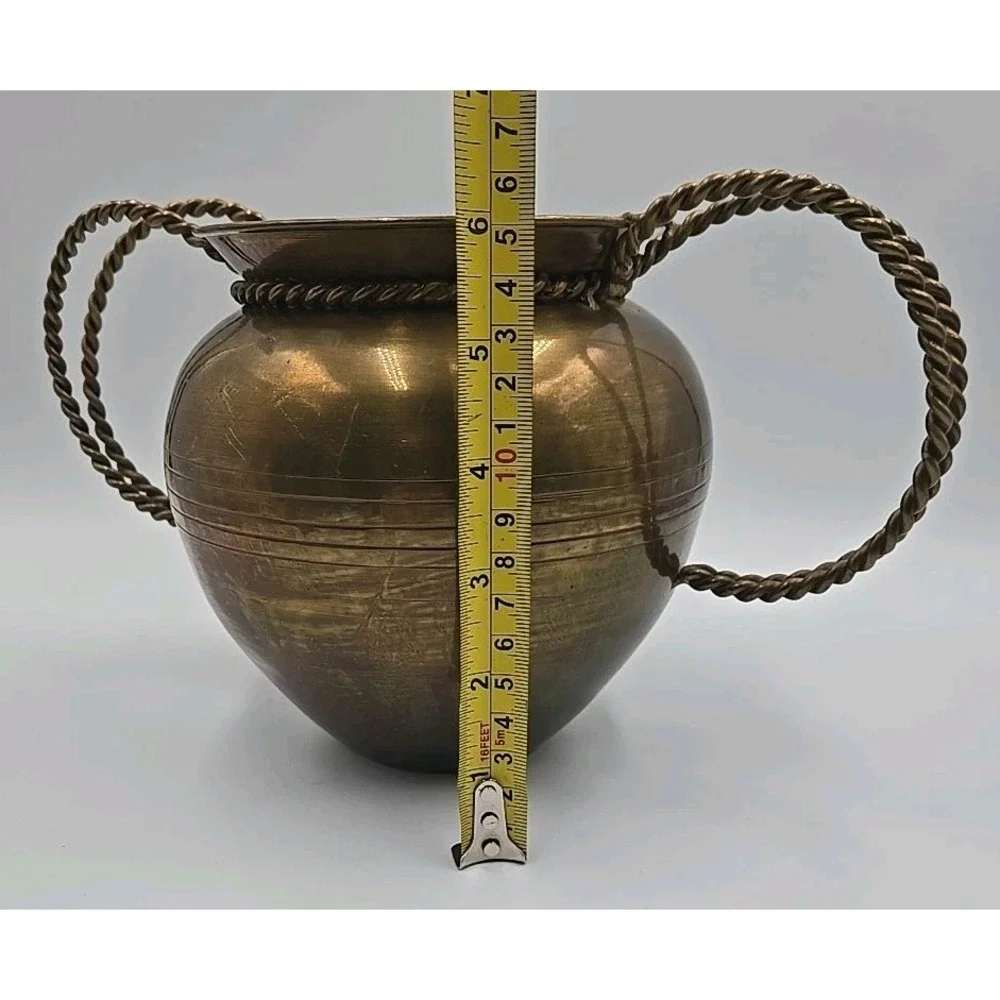 MCM Brass Vase Twisted Wire‎ Handles 6